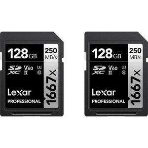 Set carduri de Memorie Lexar Professional 1667x, SDXC, 128GB, Clasa 10, UHS-II, 2 bucati imagine