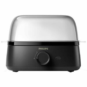 Fierbator Oua Philips HD9137/90, 400 W, 6 oua, Lumina „pornit”, Semnal „pregatit”, Pahar gradat, Accesoriu de strapuns oua, Accesoriu tava pentru oua posate (Negru) imagine