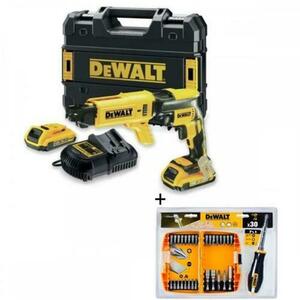 Set DeWalt MET-14321 Masina de insurubat pentru gips-carton, 2 acumulatori, 18 V, 2.0 Ah, 4400 rpm, 30 Nm, incarcator, valiza + trusa insurubare, 30 piese (Galben/Negru) imagine