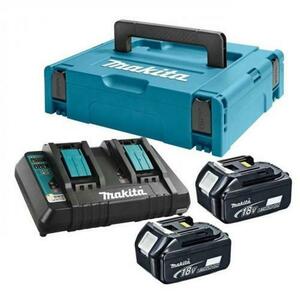 Set acumulator Makita 198077-8, 2 x acumulatori Li-Ion, 18 V, 6.0 Ah, incarcator, valiza (Albastru/Negru) imagine