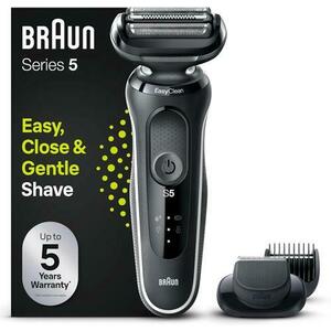 Aparat de ras electric Braun 51-W1500s, Autonomie 50 minute, 3 lame flexibile, Sistem EasyClean, Wet & Dry (Alb) imagine