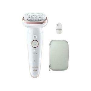 Epilator Braun Silk-epil 9 9-000 Wet & Dry, MicroGrip, Smart Light, 2 viteze, 40 pensete, Geanta de voiaj (Alb/Roz) imagine