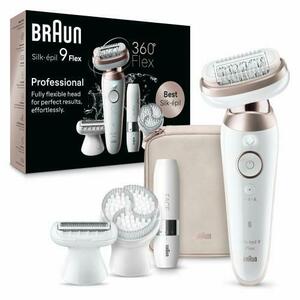 Epilator Braun Silk-epil 9 Flex 9-360, Wet & Dry, Smart Touch, 40 de pensete, 2 viteze, Mini aparat pentru indepartare par facial (Alb/Roz) imagine