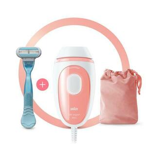 Epilator Braun Silk-expert Mini PL1014 IPL, 300.000 pulsatii, 3 niveluri de intensitate, Aparat de ras Venus si husa de calatorie (Alb/Roz) imagine