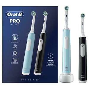 Set 2 x Periuta de dinti electrica Oral-B Pro Series 1, Curatare 3D, 3 moduri periaj, Timer, Senzor de presiune, 2 capete incluse (Negru/Albastru) imagine