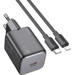 Incarcator Retea HOCO N40, 20 W, 3 A, USB-C, cablu Lightning (Negru) imagine