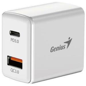 Alimentator retea Genius Quick Charge 20W, 1 x USB-A + 1 x USB Type-C, PD 20W USB-C sau USB-A, cablu USB-C 1m, Alb imagine