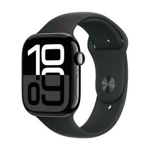 Smartwatch Apple Watch 10 GPS, Carcasa Jet Black Aluminium 46mm, ecran LTPO OLED, 64GB, curea silicon Black Sport Band S/M (Negru) imagine