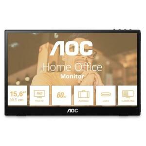 Monitor Portabil IPS LED AOC 15.6inch 16T3EA, Full HD (1920 x 1080), USB Type-C (Negru) imagine