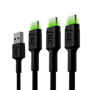 Cablu de date Green Cell GC Ray, USB - 3 x USB-C, Ultra Charge, QC 3.0, 2m (Negru) imagine