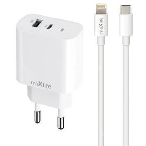 Incarcator Retea Cu Cablu Lightning MaXlife MXTC-06-20AC, 20W, 3A, 1 x USB-A, 1 x USB-C, Alb imagine