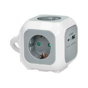 Prelungitor Orno OR-AE-13247(GS)/G, 4x2P+E schuko, USB-A/C, incarcare rapida, 1.4m H05VV-F 3x1mm², Alb/Gri imagine