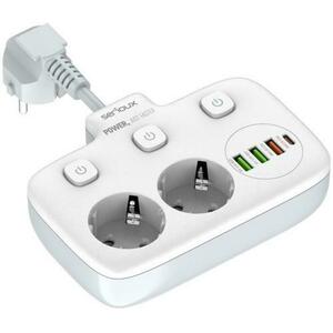 Priza multipla Serioux PS24W, 2 prize, 6xUSB, PD Type-C , QC3.0, intrerupator, protectie supratensiune imagine