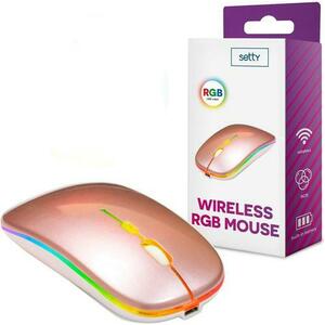 Mouse Wireless Setty, 1600DPI, RGB (Roz/Auriu) imagine