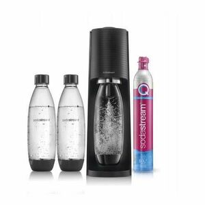 Set dozator de apa cu 2 sticle de apa SodaStream, Terra, 1 l, Aluminiu/Sticla (Transparent/Negru) imagine