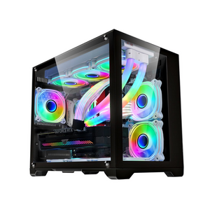 Carcasa Gaming 1STPLAYER Megaview MV6, Cube Tower, M-ATX/Mini-ITX, ARGB (Negru) imagine