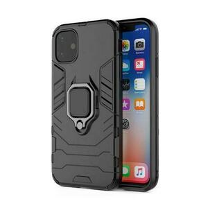 Protectie Spate Lemontti Ring Armor Kickstand LEMHRAIXIIN pentru Apple iPhone 12 / 12 Pro (Negru) imagine