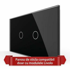 Panou Intrerupator Simplu + Simplu cu Touch LIVOLO din Sticla, Standard Italian - 4M (Negru) imagine