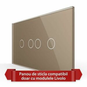 Panou Intrerupator Dublu + Dublu cu Touch LIVOLO din Sticla, Standard Italian - 4M (Auriu) imagine