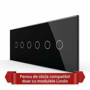 Panou Intrerupator Dublu + Dublu + Dublu cu Touch LIVOLO din Sticla, Standard Italian - 6/7M (Negru) imagine