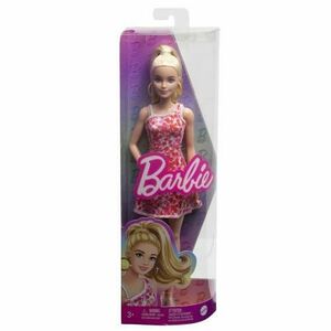 Papusa Barbie Fashionistas - Barbie Blonda cu parul prins in coada si rochie cu floricele imagine