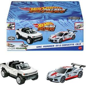 Set 2 masinute metalice Hot Wheels Pull Back- Gmc Hummer Ev si Corvette C8R 1: 43 imagine