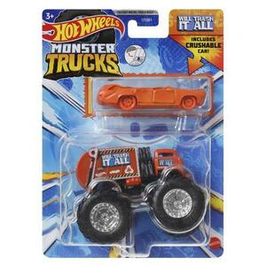 Set 2 masinute Hot Wheels - Monster Truck si masinuta metalica, Will Trash It All imagine