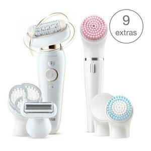 Epilator Braun Silk-epil 9 Flex 9100, 40 pensete, Set Beaty + FaceSpa, Wet&Dry, SmartLight (Alb/Auriu) imagine