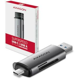 Card Reader Axagon CRE-SAC, SD/Micro SD, conectivitate USB-C/USB-A (Gri) imagine