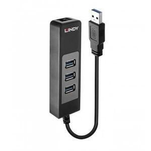 HUB USB Lindy LY-43176, 3x USB 3.0, 1x RJ45, Negru imagine