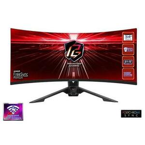 Monitor Gaming VA LED ASROCK 34inch PG34WQ15R3A, WQHD (3440 x 1440), HDMI, DisplayPort, AMD FreeSync, Ecran Curbat, Boxe, 165 Hz, 1 ms (Negru) imagine