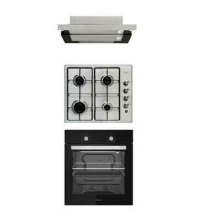 Pachet incorporabil K-Lara Gaz, Cuptor gaz, plita gaz si hota telescopica, Studio Casa, Termostat, Timer mecanic, 56 l, Grill gaz, Clasa energetica A, Negru / Inox imagine