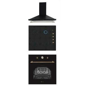 Pachet rustic incorporabil cuptor electric, plita gaz si hota decorativa Dolce Retro Black Studio Casa, Clasa energetica A, 6 functii, Grill, Ventilator, Gratare fonta, 1 motor turbo, Negru imagine