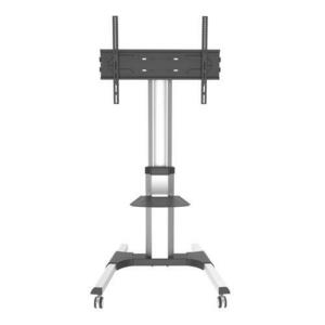 Stand Mobil Techly ICA-TR156, raft suport multimedia, Inaltime reglabila, 50inch-92inch, 70 kg (Argintiu) imagine