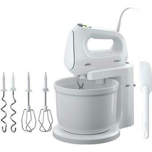 Mixer cu bol Braun HM1070WH, 400 W, 4 viteze, 3L, 2 palete, 2 carlige pentru aluat, spatula (Alb) imagine