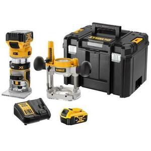 Set masina de frezat/adaptor/incarcator/baterie DeWalt DCW604P2-QW, 8mm, 18V, Li-Ion (Galben/Negru) imagine