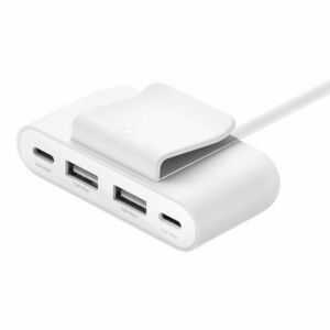 Adaptor alimentare Belkin BoostCharge BUZ001bt2MWHB7, 2 Porturi USB-A 12 W, 2 Porturi USB-C 15 W, Clema (Alb) imagine