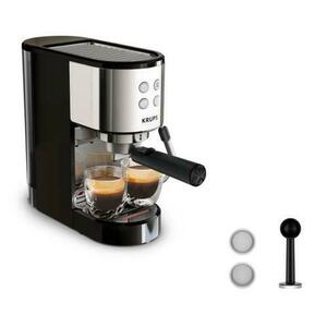 Espressor manual Krups Virtuoso Essential XP441810, presiune 15 bari, rezervor apa 1L, sistem de spumare a laptelui, functie apa fierbinte, reglare temperatura, oprire automata, sistem ThermoBlock, design compact (Negru/Argintiu) imagine