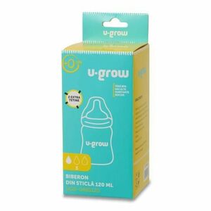 Biberon din sticla, U-Grow, 120 ml, cu 2 tetine extra imagine