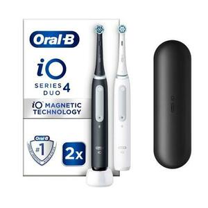 Set 2 x Periuta de dinti electrica Oral-B iO4 cu Tehnologie Magnetica si Micro-Vibratii, Senzor de presiune Smart, 4 moduri, 2 capete, Trusa de calatorie (Alb/Negru) imagine