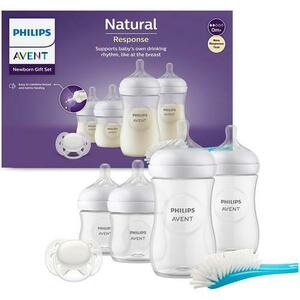 Set nou-nascut Philips Avent Natural Response SCD838/11, tetina care functioneaza ca sanul mamei, tetina fara scurgeri, 4 biberoane, suzeta ultra-soft 0-6 luni, perie pentru biberon imagine