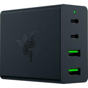 Incarcator retea Razer GaN Charger, 130 W, 4 porturi USB, 2x USB-A, 2x USB Type-C, Adaptori UK si EU inclusi, Compatibil Laptop/Telefon/Smartwatch/Tablete (Negru) imagine