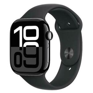 Smartwatch Apple Watch 10 GPS, Carcasa Jet Black Aluminium 46mm, ecran LTPO OLED, 64GB, curea silicon Black Sport Band M/L (Negru) imagine