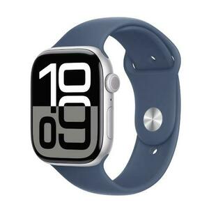 Smartwatch Apple Watch 10 GPS, Carcasa Silver Aluminium 46mm, ecran LTPO OLED, 64GB, curea silicon Denim Sport Band S/M (Argintiu/Albastru) imagine