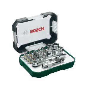 Set 26 accesorii Bosch, biti, suport universal, 4 chei tubulare, adaptor chei tubulare, cheie clichet imagine