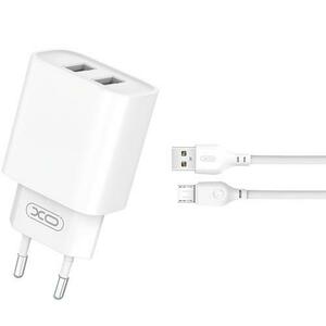 Incarcator Retea Cu Cablu microUSB XO Design CE02C, 10.5W, 2.1A, 2 x USB-A, Alb imagine