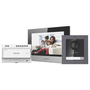 Kit videointerfon 1 familie, 2 fire, 2MP, microfon, intrare alarma, LCD 7 inch - Hikvision DS-KIS702/S imagine