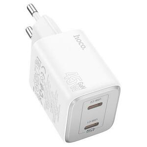 Incarcator Retea HOCO N42, 45W, 3A, 2 x USB-C, Alb imagine