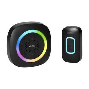 Sonerie wireless Virone Pela AC DB-7/B, pentru usa sau poarta, exterior, alimentare la retea, iluminare RGB, transmitator rezistent la apa IP44, distanta de functionare 300 m, 60 melodii disponibile, IP44, kit montaj perete, 1 receptor, Negru imagine