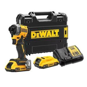 Masina de insurubat cu impact DeWALT 206Nm, Hex 1/4inch, cu 2 acumulatori 18V, 2.0Ah, incarcator, valiza (Negru/Galben) imagine